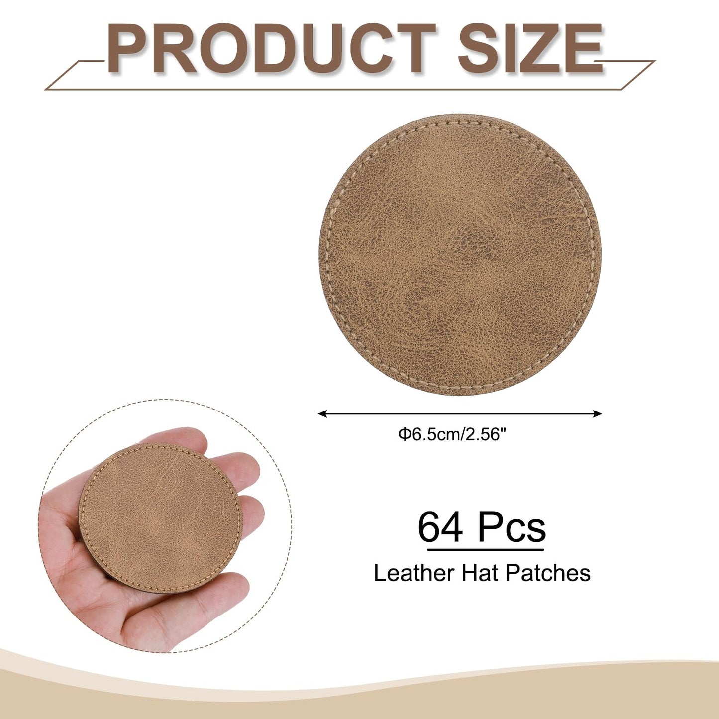MECCANIXITY 64 Pcs Blank Leather Hat Patches, Laser Engraving Iron-on Round Laserable Rustic Leatherette Patch for Hats Cap, Light Brown 2.56x2.56Inch