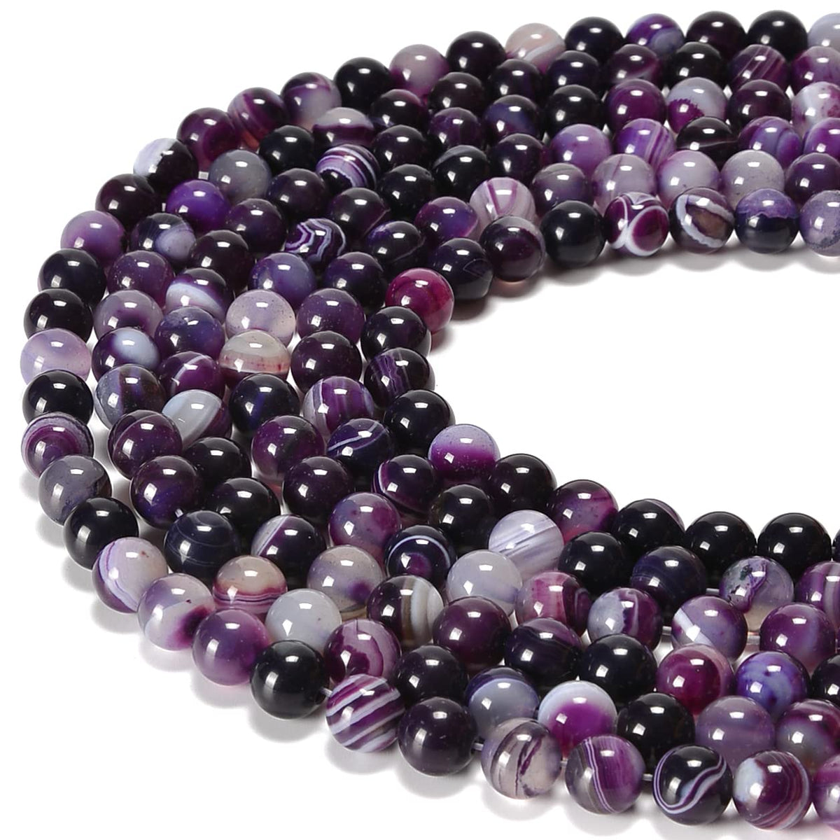 jodaying 10mm Purple Stripe Agate Smooth Round Natural Gematone Loose Beads for Jewelry Making DIY Findings 1 Strand 15"