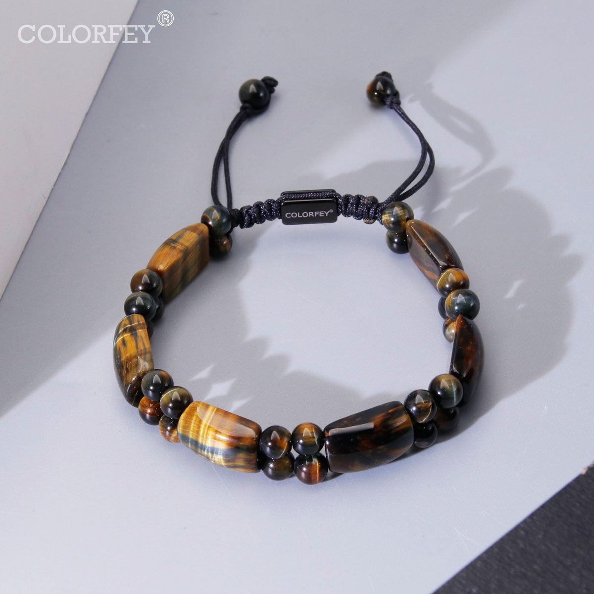 COLORFEY Tiger Eye Stone Bracelet for Men Authentic Mens Beads Bracelets Unique Tiger Eye Crystal Bracelet for Men, Unltimate Protection Mens Stone Bracelet Healing Power Energy Gifts for Father Son