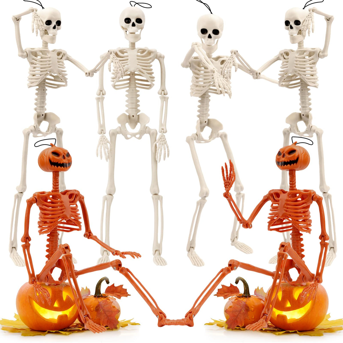 Crogift 6 PCS Skeletons for Halloween 16 Inches, Full Body Posable Hanging Skeleton with Movable Joints for Halloween Party Decor Indoor and Outdoor Spooky Scary Yard Lawn Garden Patio Haunted House