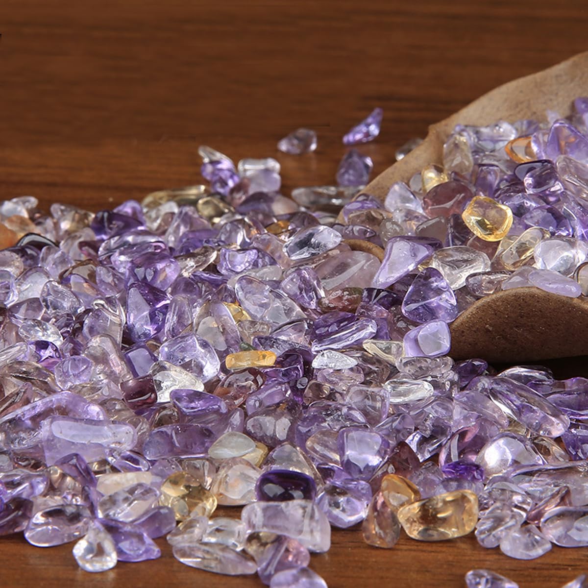Erliway 100g Natural Ametrine Crystal Chips, 7-9mm Tumbled Chips Crushed Crystal Stone, Polished Crystal Chip for Fish Tank, Healing Tumbled Crystal Chip for Reiki Crystal Jewelry Making Home Décor