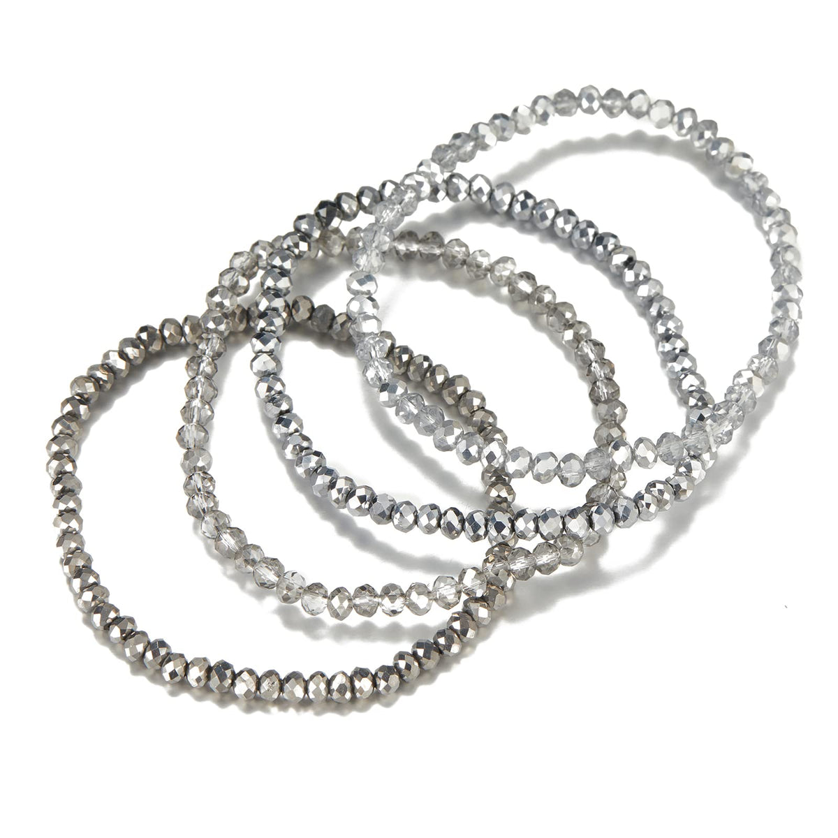 Noessla Beaded Boho Stretch Bracelet Colorful Stackable Crystal Beads Bracelets Trendy Costume Jewelry Mothers Day Gifts for Women(Silver)