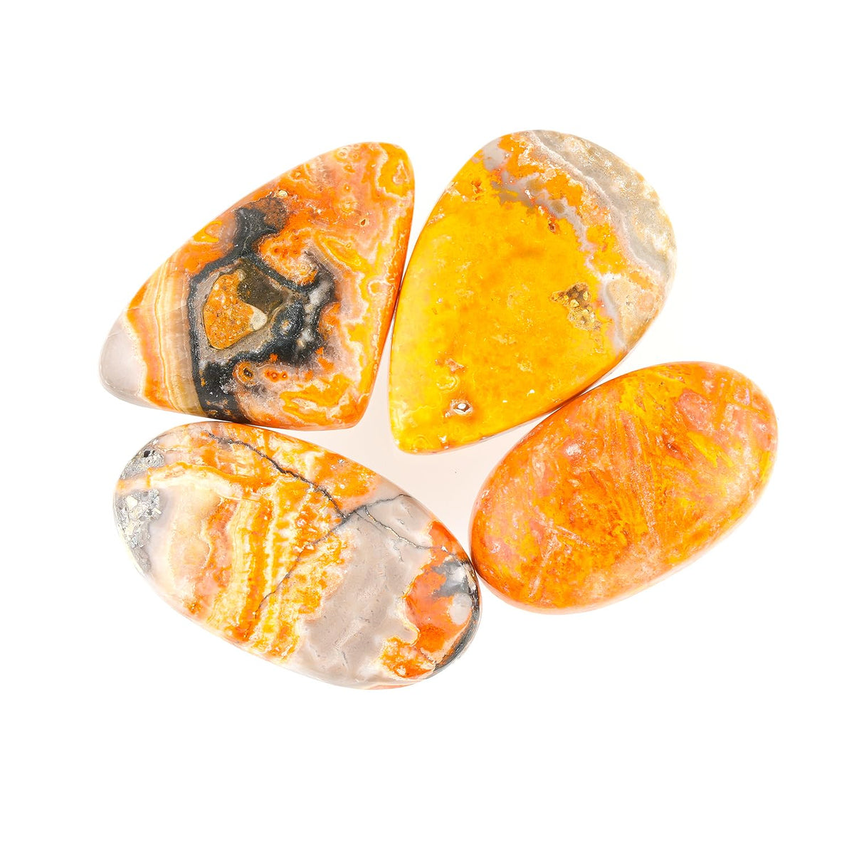 CRYSTALINES 4pcs Wholesale Natural Bumble Bee Jasper Gemstone, Assorted Flatback Loose Crystals, Bulk Cabochon Stone, DIY Crafts-Jewelry Making, Polished Lapidary Supply, Wire Wrapping, Gem Collection