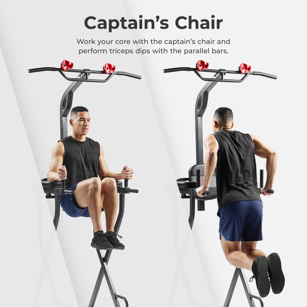 Sunny Health & Fitness Captain’s Chair Full Body Multi-functional Power Tower with Adjustable Pull-Up Bar, Rock-Climbing Grip, Dip Station, Push-Up Bar, Total Home Gym Strength Training - SF-XF922081