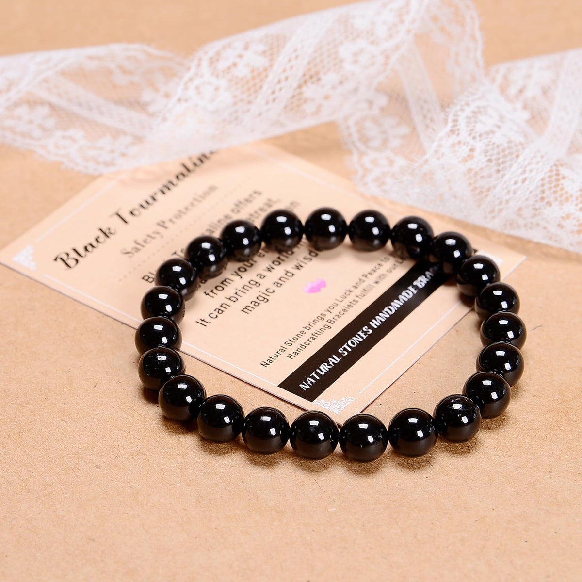 AD Beads Handmade Gemstone Stretch Elastic Bracelet Crystal Healing Reiki Nature's Beauty and Spiritual Essence Unisex (10mm, Black Tourmaline (Best Protection))