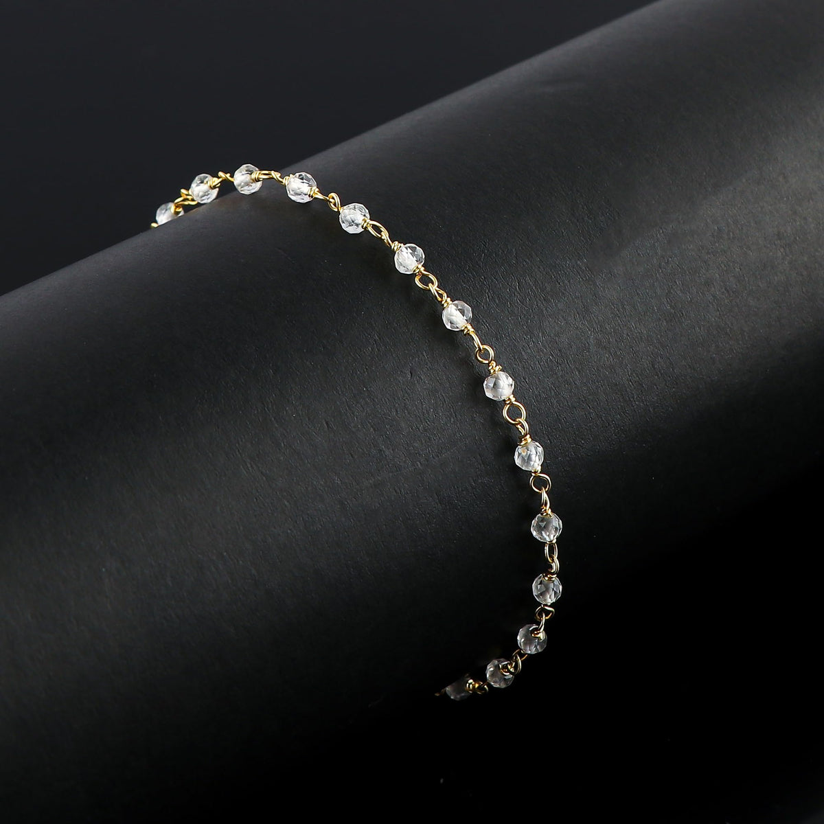 CRYSTALINES Natural White Topaz Gemstone Rosary Bracelet, 14K Gold Plated, Handmade Women Jewelry, Healing Crystals & Beads, Adjustable Chain 8inch, Gift for Her