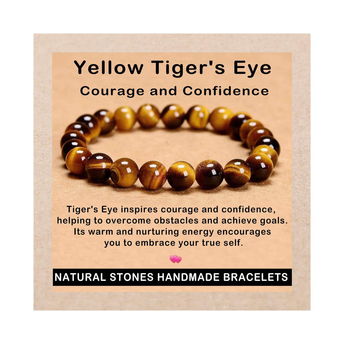 AD Beads Handmade Gemstone Stretch Elastic Bracelet Crystal Healing Reiki Nature's Beauty and Spiritual Essence Unisex (8mm, Yellow Tiger's Eye)