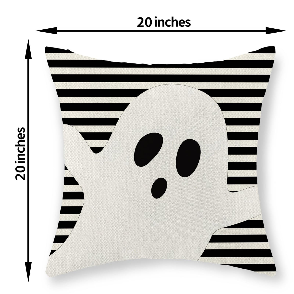 JEFERSO Halloween Pillow Covers 20x20 Set of 2 Black Stripes Cute White Ghost Throw Pillows Halloween Decorations Outdoor Pillowcase Halloween Home Decor Linen Farmhouse Cushion Case for Couch Sofa