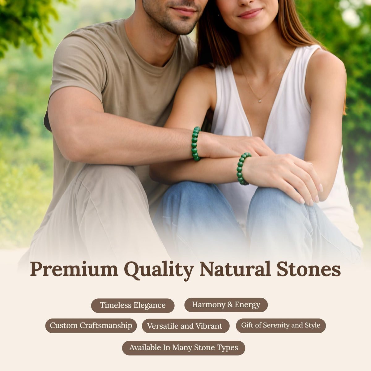 Elm City Direct 8mm Natural Stone Beaded Bracelet – Unisex Crystal Stretch Bracelets for Men & Women, Chakra & Healing Jewelry, Gift-Ready Beaded Bracelets (Jade, 8mm)