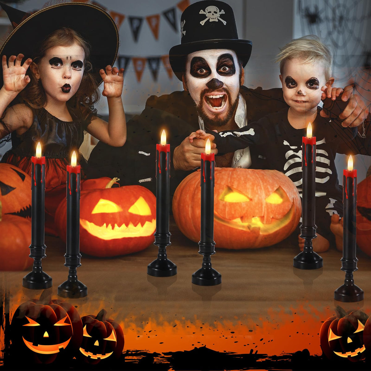 Sratte 12 Sets Halloween Blood Dripping Candle Holder Decoration LED Flameless Candlestick with Remote Battery Operate Vampire Tears Spooky Scary Creepy Decor for Indoor Home(Black Holder)