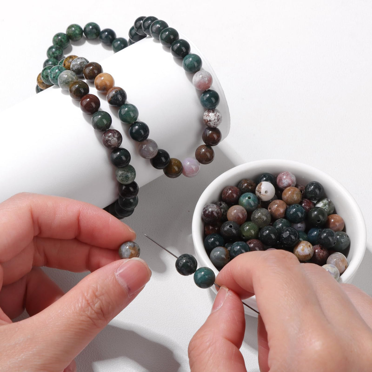 Risyfjew 50PCS 8mm Natural Indian Agate Beads Gemstone Round Loose Beads for Jewelry Making Chakra Crystal Stone Beads for Bracelets Necklace Earrings Making Supplies (50pcs/Strand)