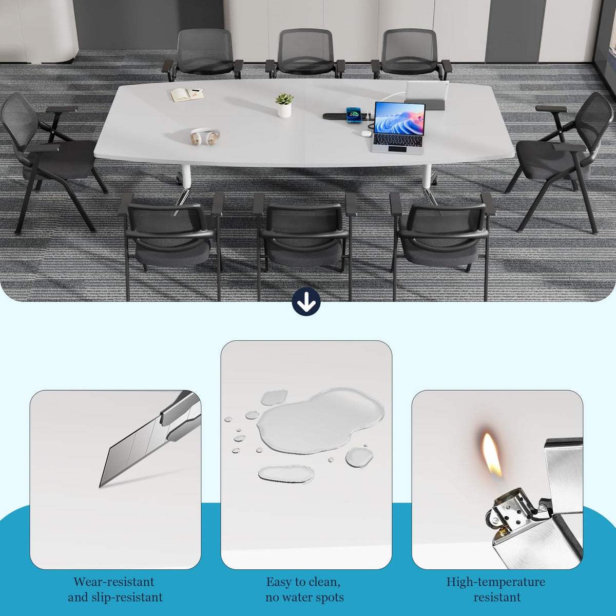 7.5 FT Large Folding Conference Table,Training Seminar Tables for 6-8 People,Built-in Wireless Charger and Power Box,Metal Legs Rolling Training Table for Office (4, White, 90.5"L×35.4“W×29.5"H)