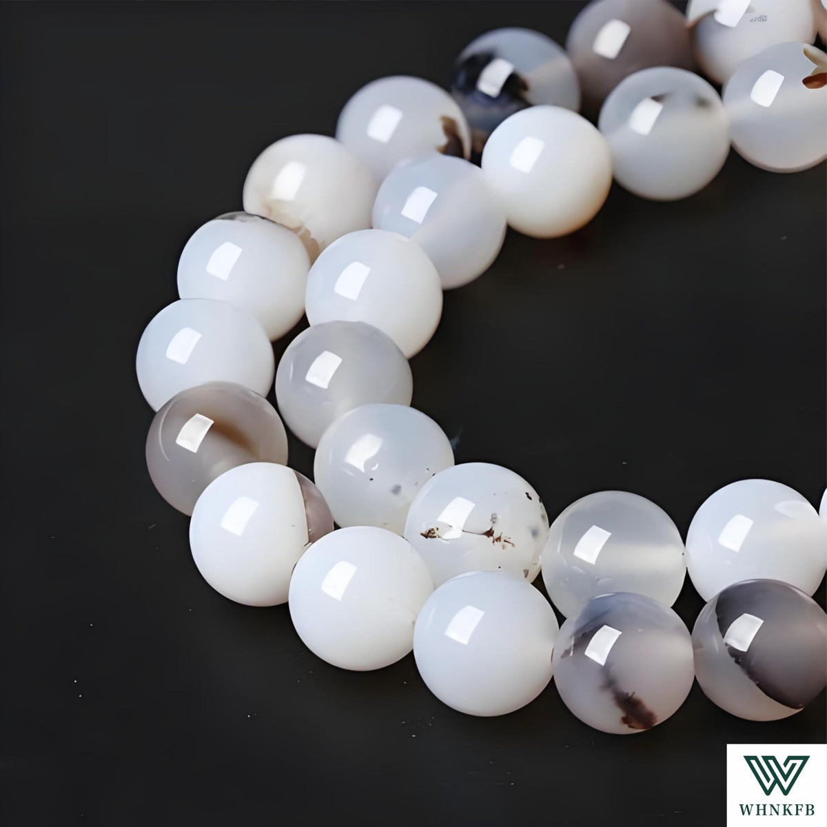 WHNKFB 8mm 50PCS Natural Black Flower Agate Round Beads, Gothic Dendritic Loose Gemstone Beads for Jewelry Making Craft - 4mm 6mm 8mm 10mm Options with Free Elastic Cord