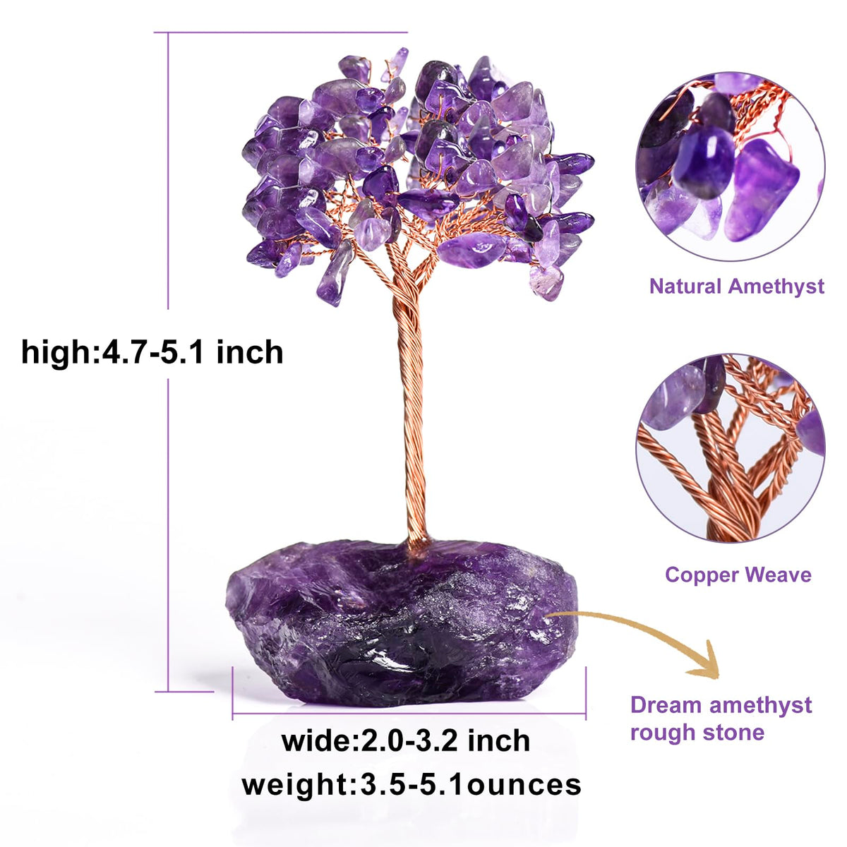 Ytbeoxk Amethyst Crystal Tree of Life,Money Tree Decorations,Crystals and Healing Stones,Reiki Positive Energy Gemstones,Purple Room Office Desk Feng Shui Decor Meditation Gifts for Women
