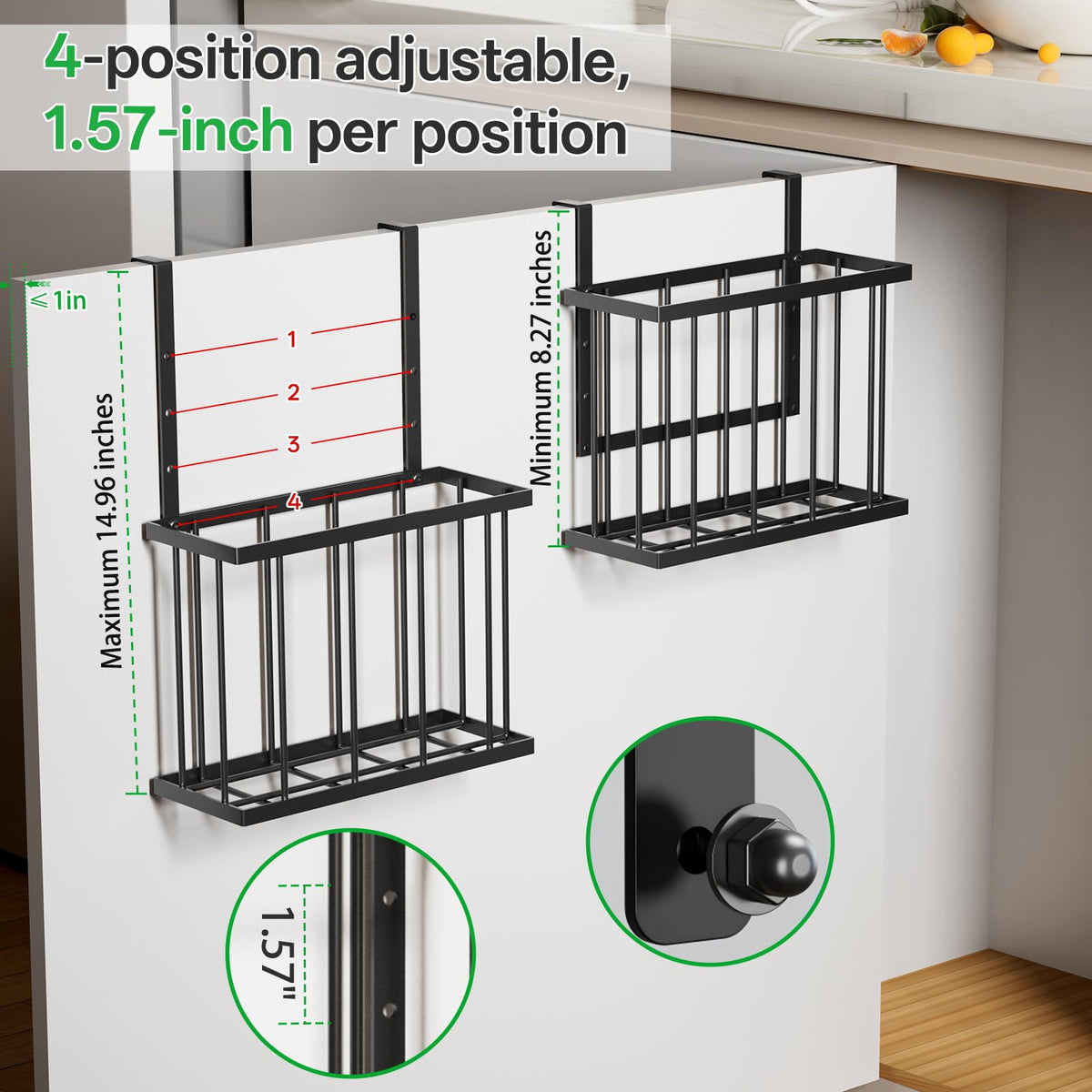 DTUQYX 3 Pack Cabinet Door Organizer - Adjustable Over Cabinet Door Organizer with Towel Rack and Small Basket, Over The Cabinet Door Storage for Kitchen Supplie, Cleaning Supplie and Cutting Board