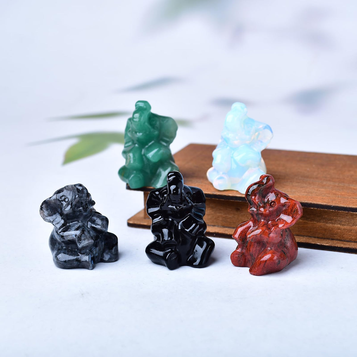 WUYOUSHI Shimmer Stone Elephant Decor Figurine Crystals and Healing Stones Elephant Statue Polished Pocket Gemstones Bedroom Office Desk Home Decoration A Lucky Decoration