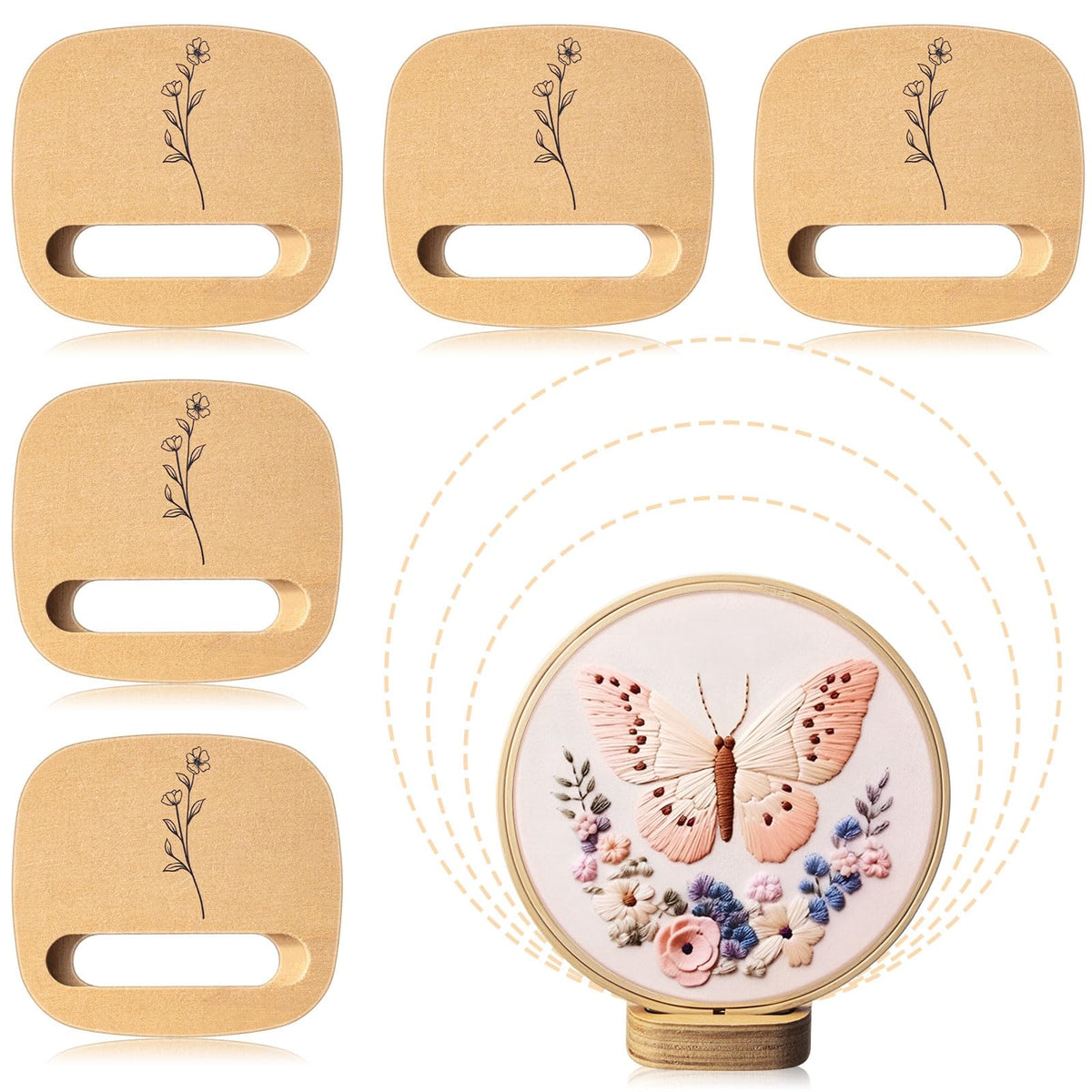 Juexica 5 Pcs Embroidery Hoop Display 3 x 2.76 Inches Embroidery Hoop Holder Wooden Base Hidden Screw Design DIY for Cross Stitch Accessories Decor