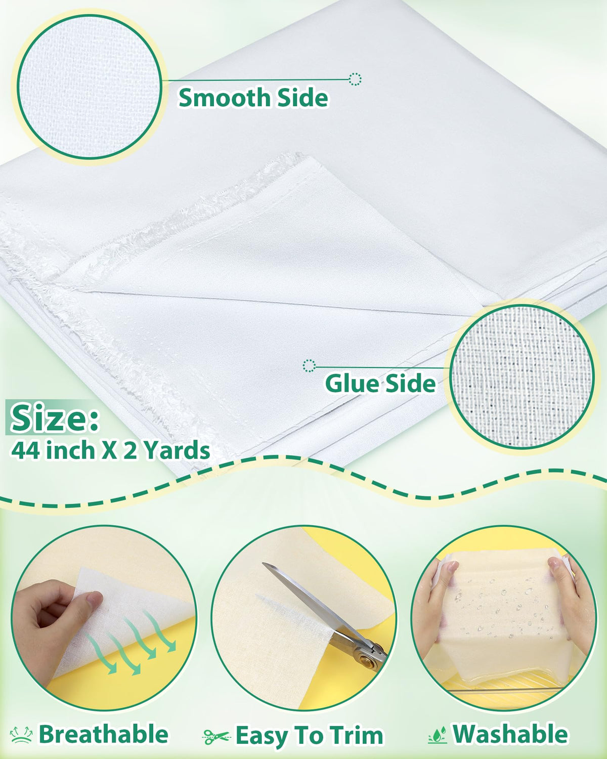 PLANTIONAL Woven Cotton Iron-On Fusible Interfacing: 44 inch X 2 Yards White Medium Weight 100% Cotton Single-Sided Interfacing for t-Shirt Quilts Blouses Dress Shirts Collars DIY Crafts Supplies