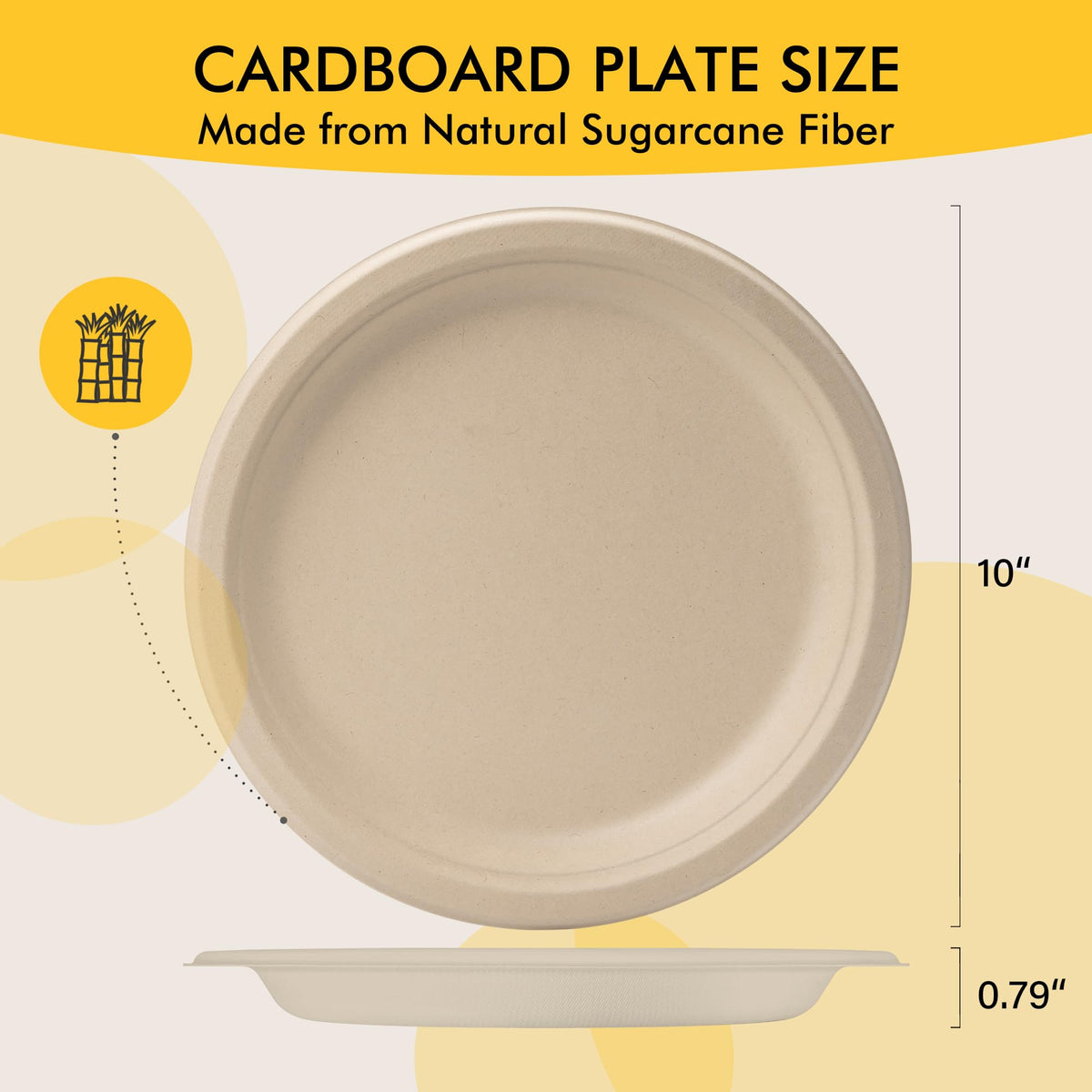 RACETOP Compostable Paper Plates 10 Inch [150 Pack], Disposable Biodegradable Heavy Duty Paper Plates, Made of Natural Sugarcane Fibers, Unbleached Brown, Round