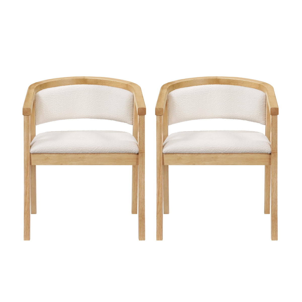 Christopher Knight Home Yunara Comfy Boucle Upholstered Dining Chairs Set of 2, Wooden Kitchen Chair with Curved Open Backrest, Mid Century Modern Living Room Chairs Set of 2, Beige + Oak
