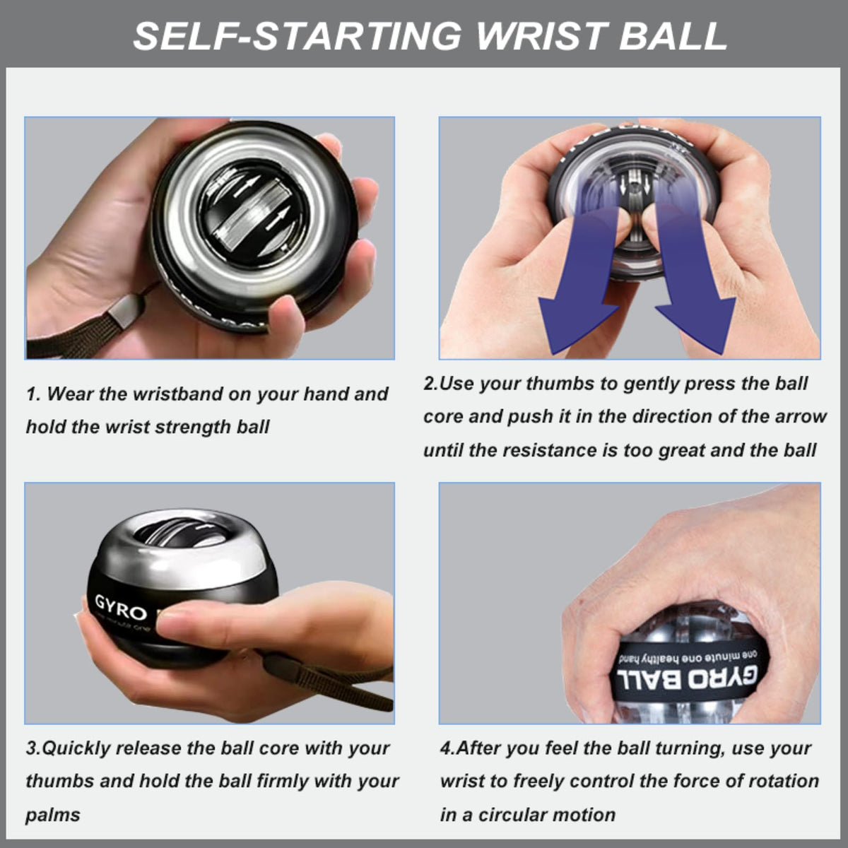 All-Metal Power Gyro Ball(2026 New 6-Level Color-Shifting), Weighted Auto-Start Hand Wrist Forearm Trainer and Strengthener for Exercise Joint and Muscle with Led Light (with Ball Bag)