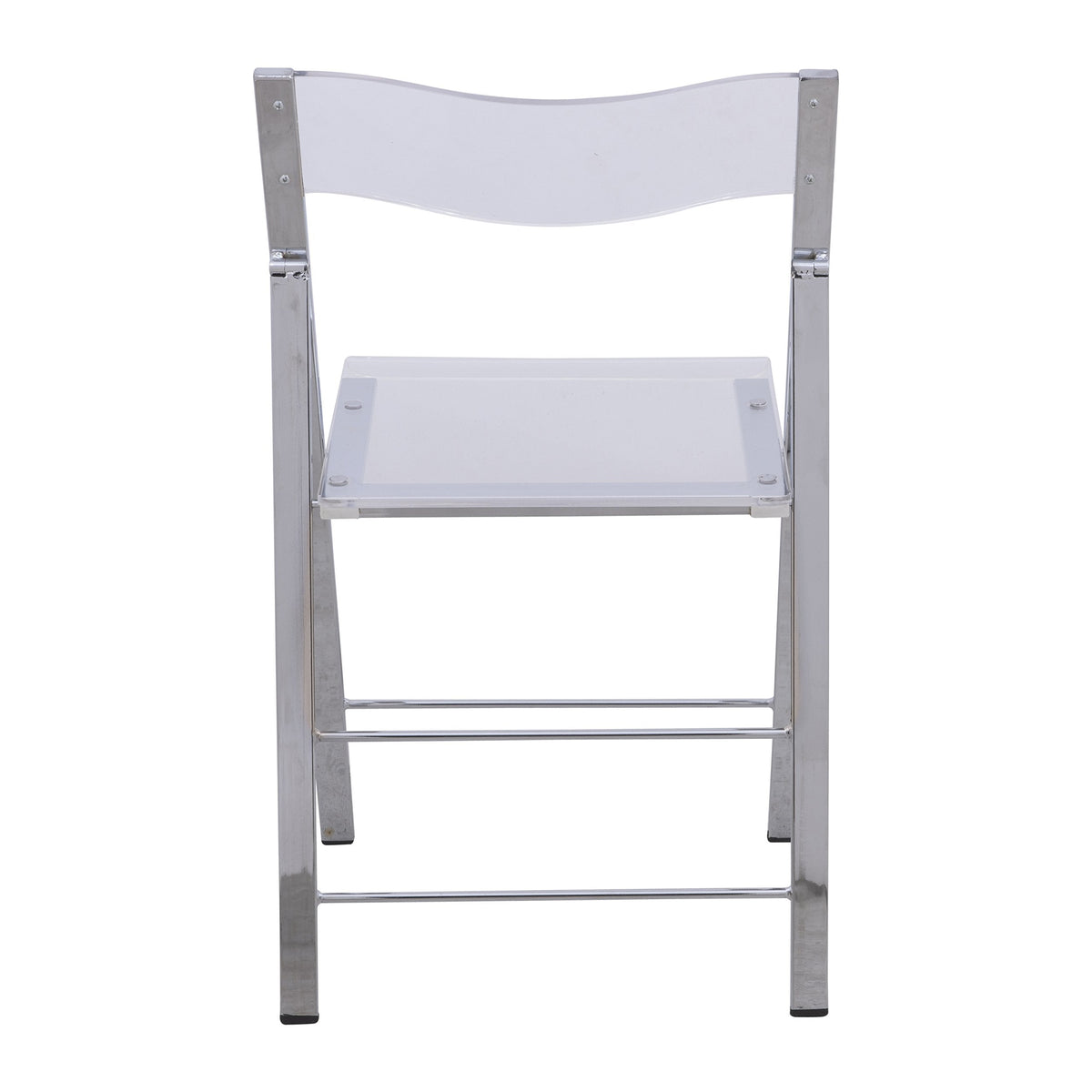 LeisureMod Transparent Acrylic Folding Chair, Lightweight Iron Chrome Base, Comfortable Clear Desk Chair, No Assembly Needed (Set of 2) in Clear