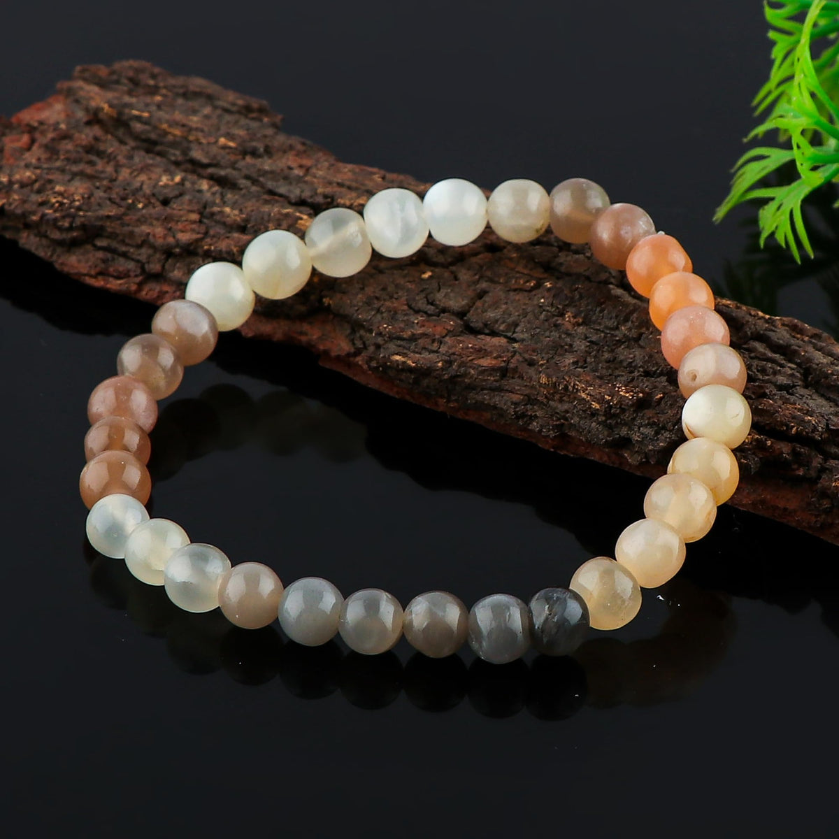 TGH Natural Multi Moonstone Bracelet – Healing Crystal Jewelry for Emotional Balance & Intuition – Handmade 6mm Beads Elastic Stretch Bracelet 7.5 Inch for Women & Men Christmas Gift