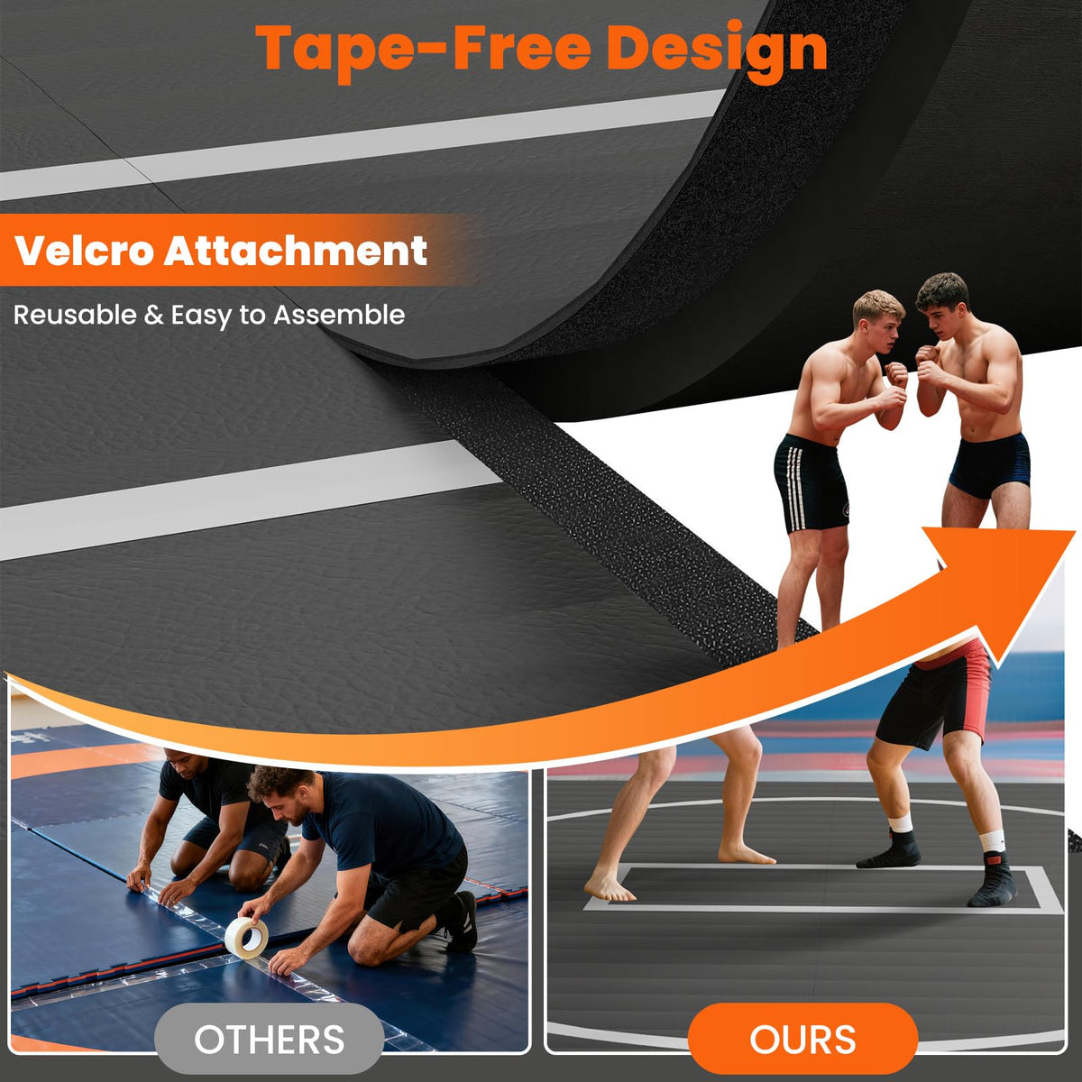 Kaoshan Foam/Inflatable Wrestling Mat - 10'x10' Wrestling Mats for Kids, Jiu Jitsu Mats for Home, Flow Space Mats BJJ, Roll-up Training Mats for Grappling, Martial Arts, Judo, Boxing, MMA 5'x10'/8'x8'/13'x13'