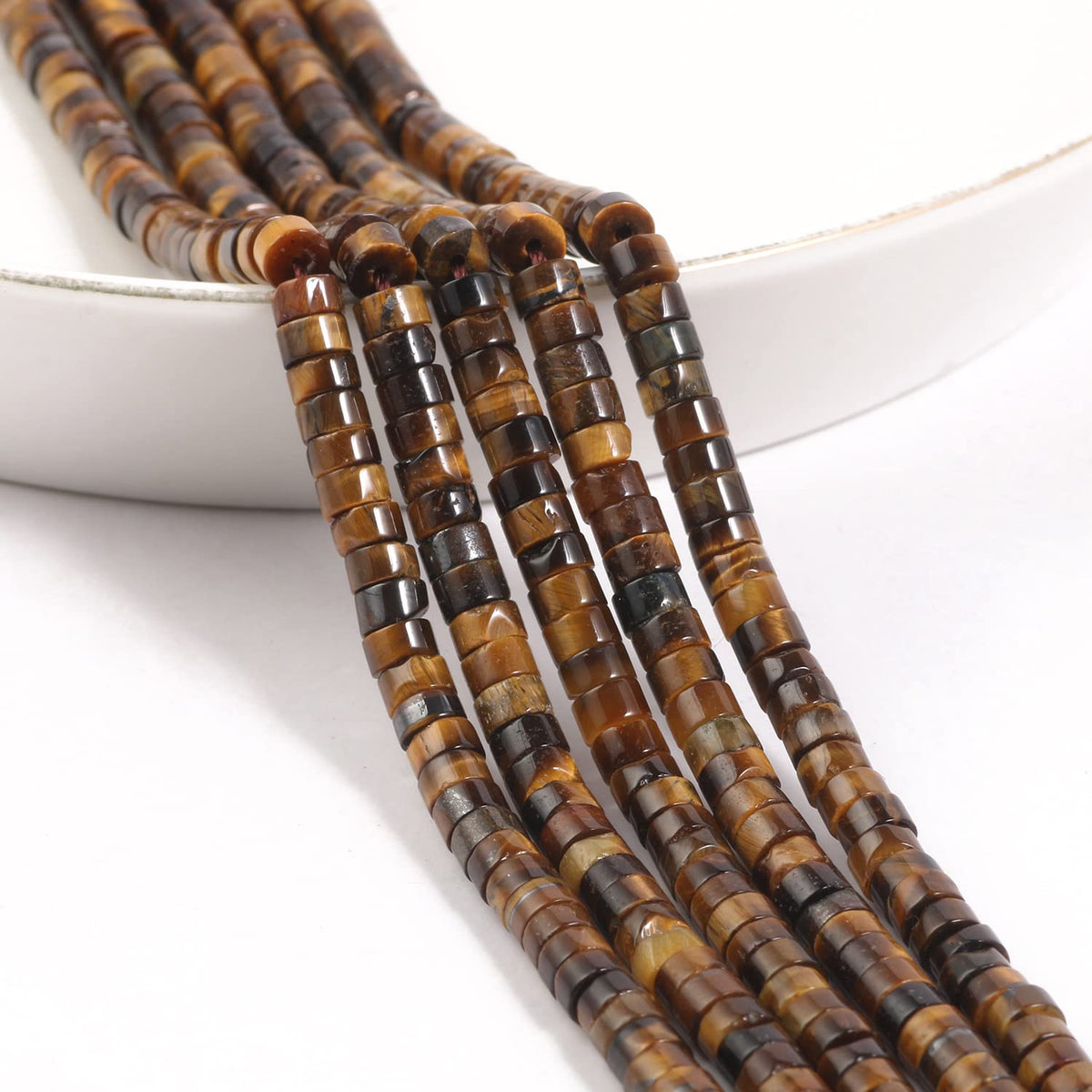 NITOPUPU 150Pcs 4×2mm Natural Yellow Tiger Eye Spacer Stone Beads for Jewelry Making Supplies, Loose Semi Flat Round Gemstone Tube Beads for Bracelets DIY Crafts