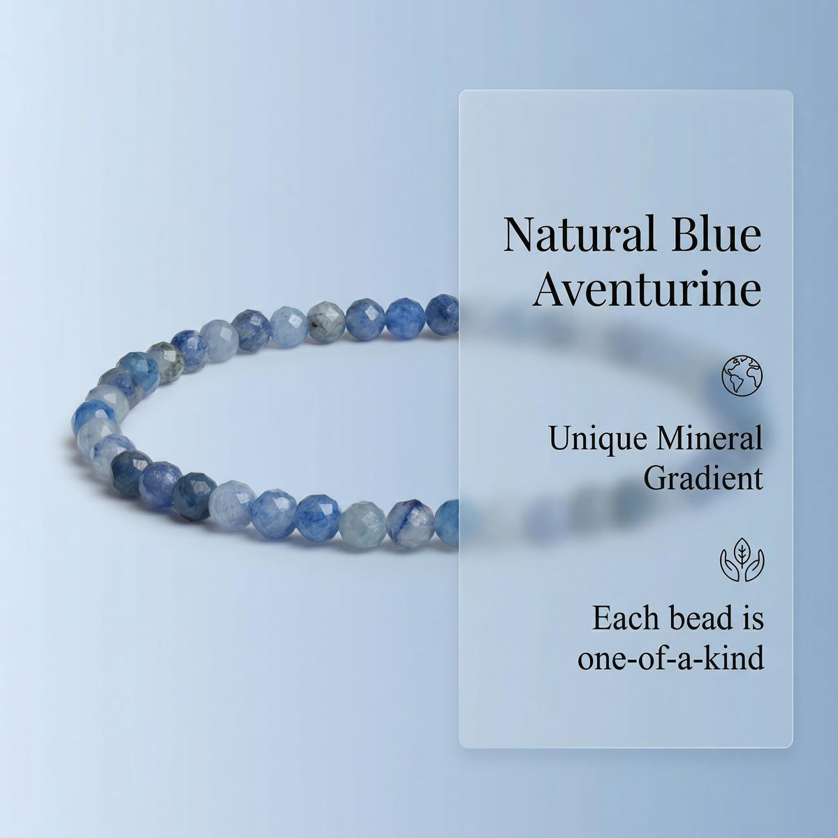 Angelstones Natural Blue Aventurine Gemstone Small Beaded Stretch Bracelet, 4mm Faceted Round Beads, Crystal Healing Bracelet for Women