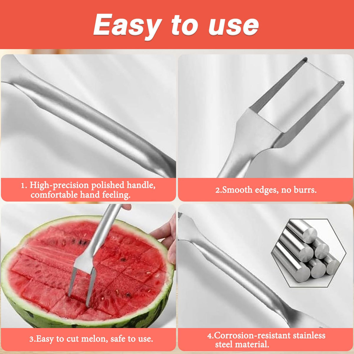 Watermelon Cutter Slicer Fruit Tool - 2-in-1 Stainless Steel Watermelon Cube Cutter, 2026 New Upgrade Dual Head Watermelon Fork Slicer Tool, Summer Fruit Cutting Kitchen Gadget for Home (2PCS)