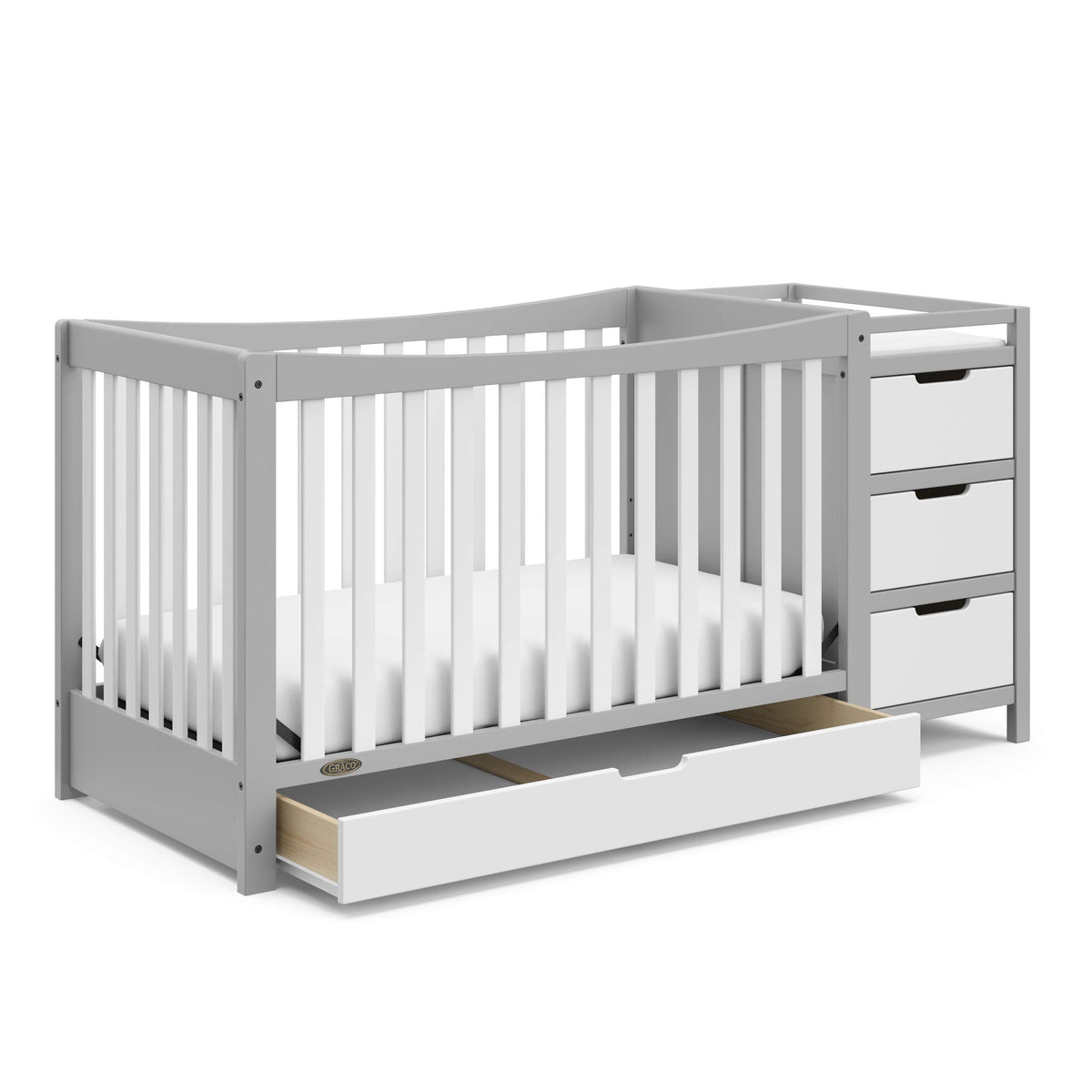 Graco Remi 4-in-1 Convertible Crib & Changer – GREENGUARD Gold Certified, Fits Standard Crib Mattress, Converts to Toddler Bed and Full Bed, 4 Adjustable Mattress Heights (Pebble Gray and White)