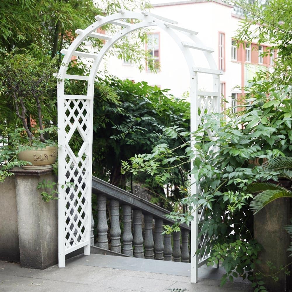 Wooden Garden Arbor Trellis Archway for Climbing Plants 140cm White Heavy Duty Wedding Arch Weatherproof and Easy to Assemble (White 160cm/63inch)