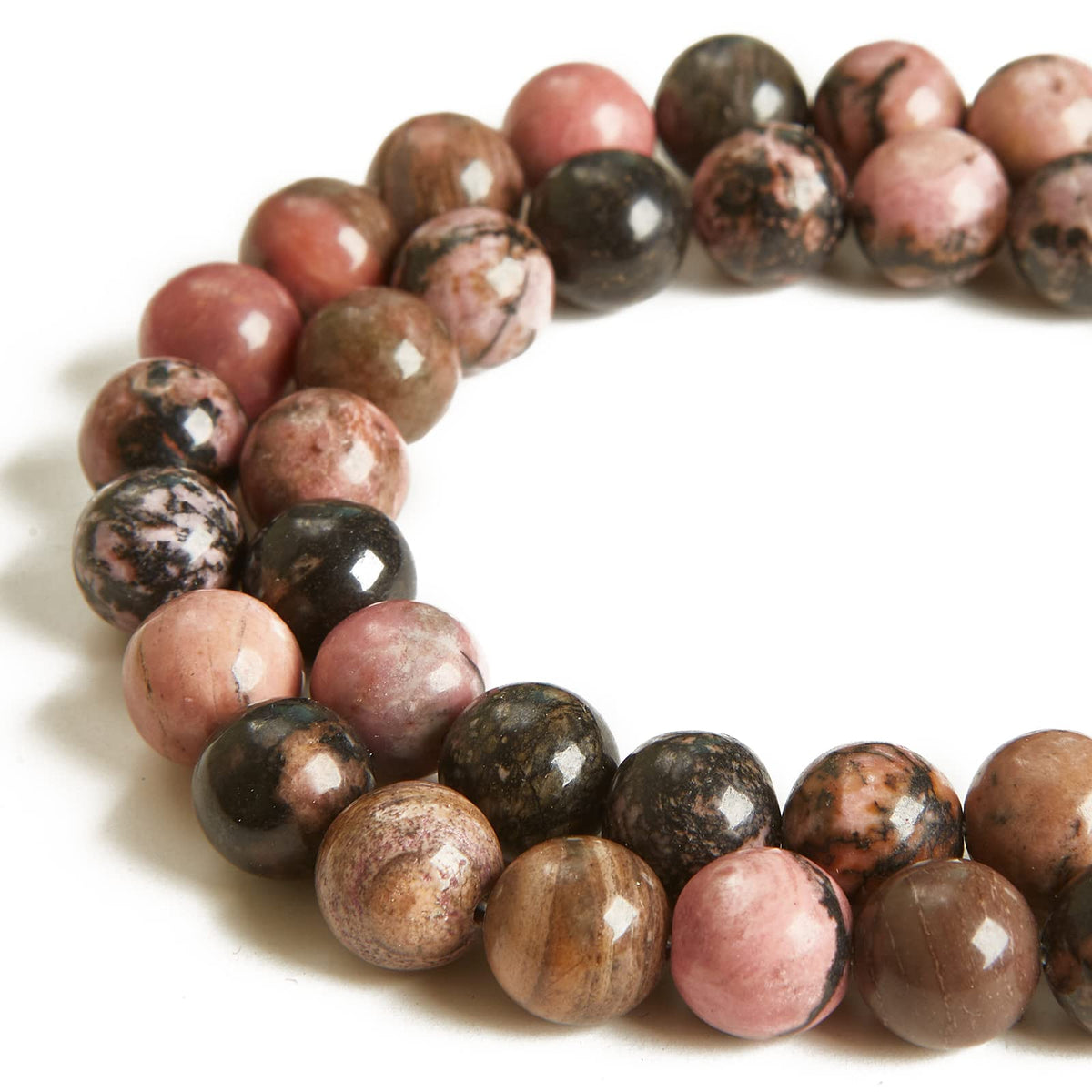 35pcs 10mm Pink Black Rhodochrosite Beads Natural Gemstone Beads Round Loose Beads for Jewelry Making