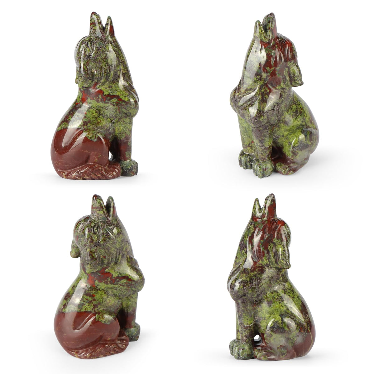 Artistone Dragon Bloodstone Wolf Statue 3 inches Howling Wolves Figurine Ornament for Home Decor Healing Crystal Animal Sculpture with Gift Box