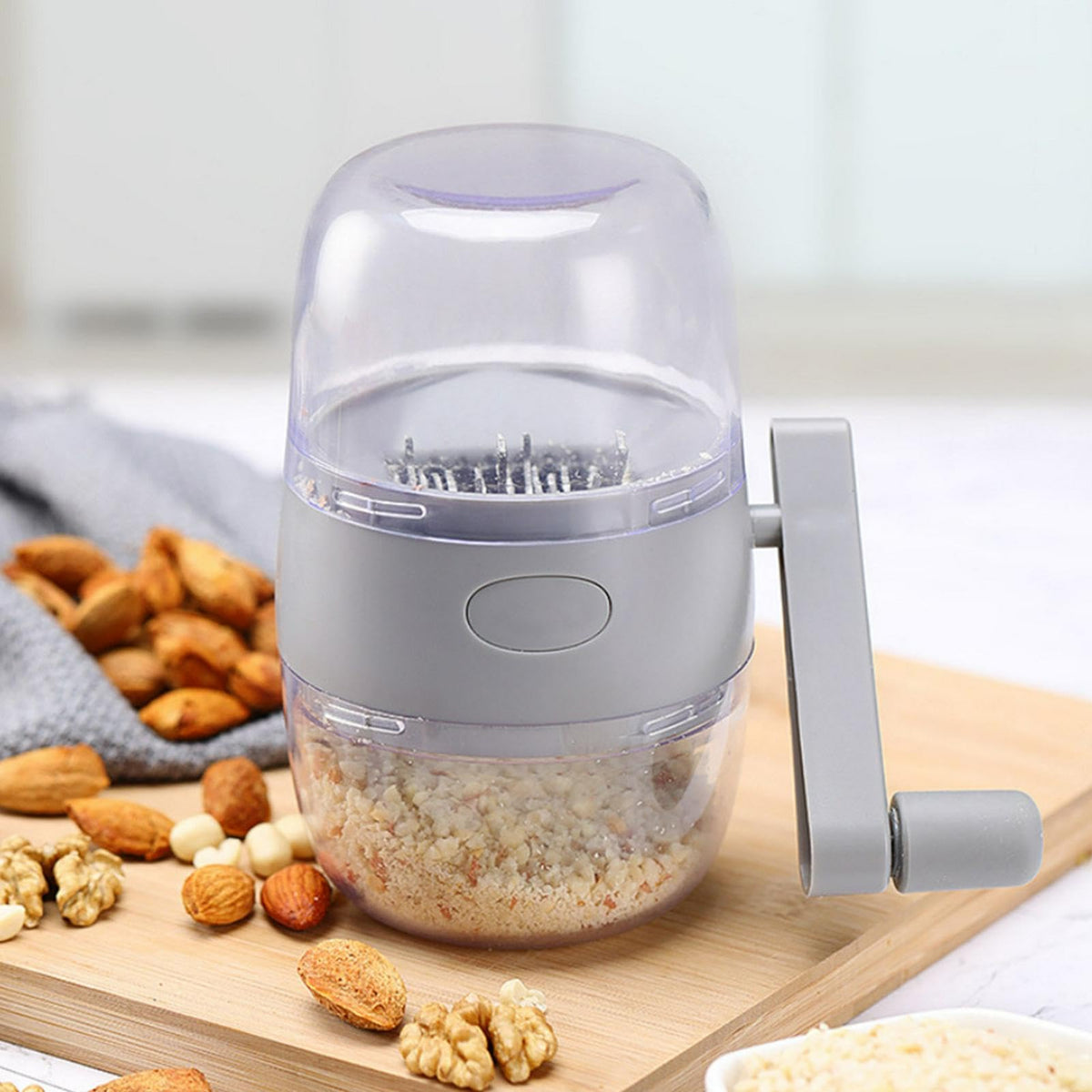 Manual Nut Grinder, Portable Nut Chopper Hand Crank for All Nuts Walnut Pecans, Food Chopper Garlic Cutter Hand Held Food Shredder Cutter Mincer Blender Kitchen Tool(Grey)