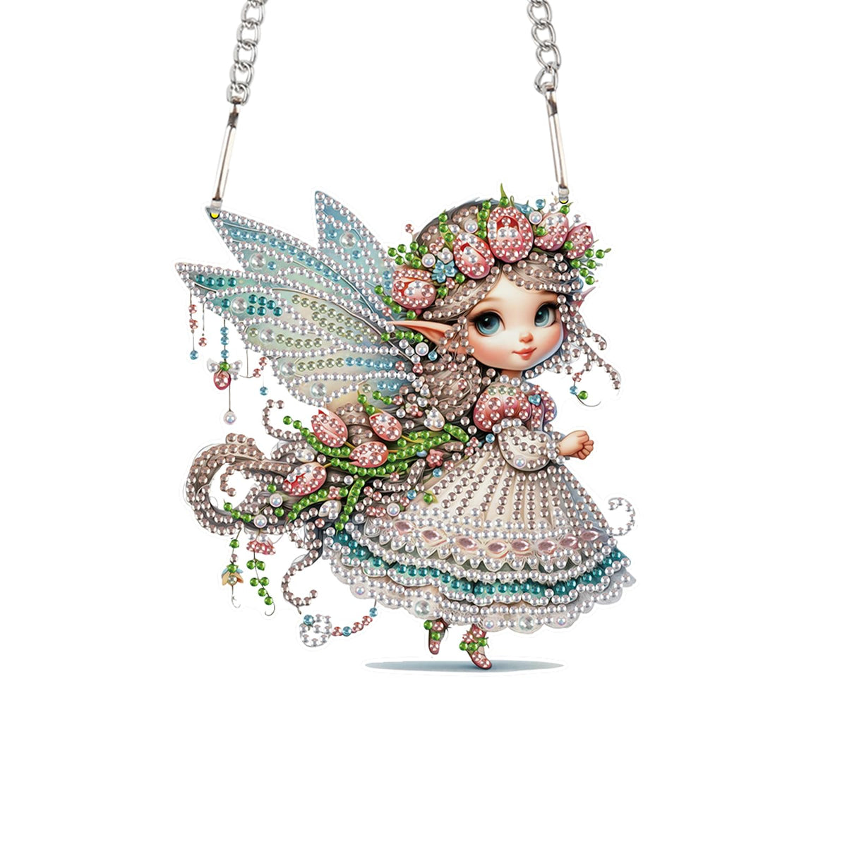 JZHYOAN Butterfly Fairy Diamond Painting Pendant Window Hanging Ornament Kit Diamond Art Tool Kit Crystal Art Elf Mosaic Making Kits Home Decor Pendant Cross Stitch Ornament Gem Arts Wind Chimes