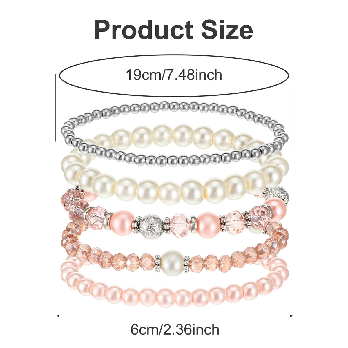 DIVINA VITAE 5 Pcs Beaded Stretch Bracelets Pink Stackable Bracelets Boho Beaded Bracelet Stretch Layering Crystal Stone Bead Bracelet Trendy Costume Jewelry Gifts for Women