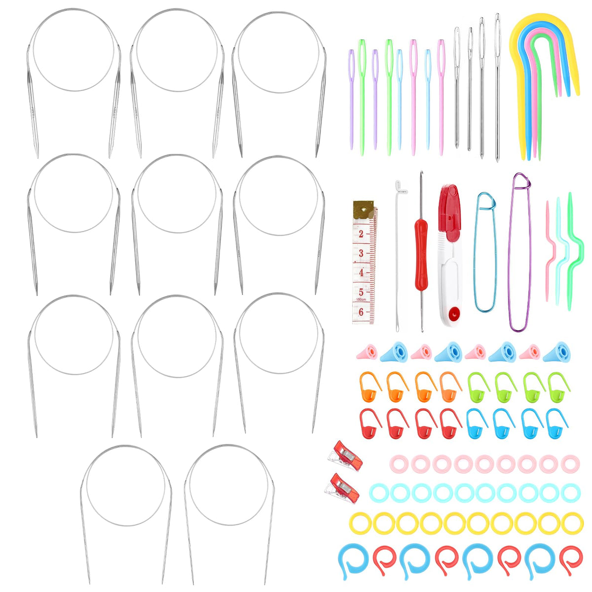 LIHAO Circular Knitting Needles Set, 11PCS Stainless Steel Knitting Needles＆Knitting Accessories for Beginners, 32 inches (80 cm)