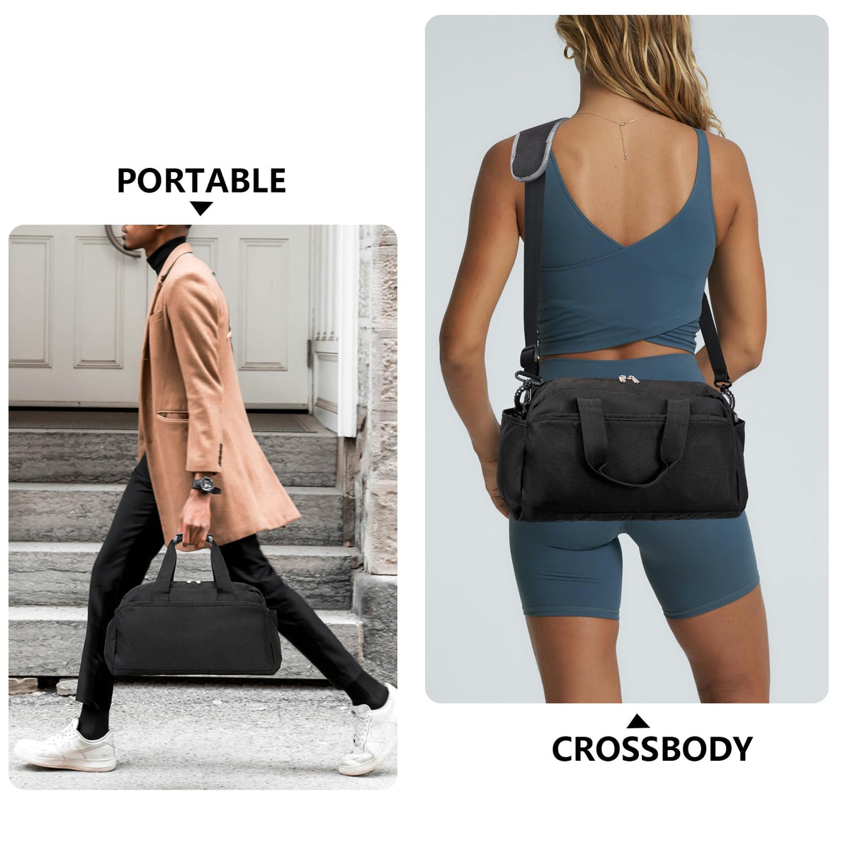 14 inch Small Gym Bag for Women & Men, Mini Duffel Bag for Travel Sports Lightweight Carry On Bag, Black