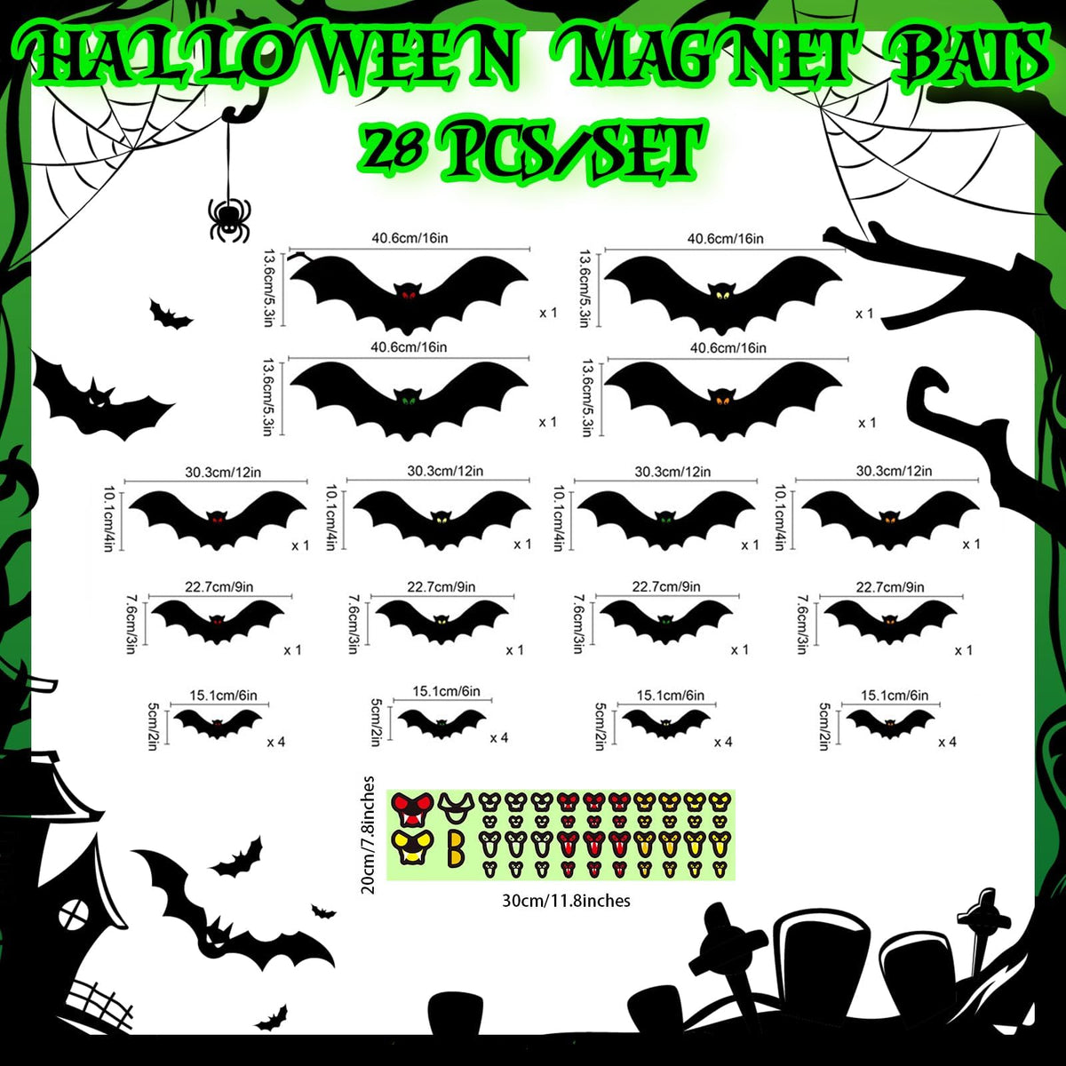 28 Pcs Halloween Garage Door Decoration Glow in The Dark Scary Bat Magnets Garage Door Magnets Luminous Bat for Halloween Garage Door Car Refrigerator Party Supplies