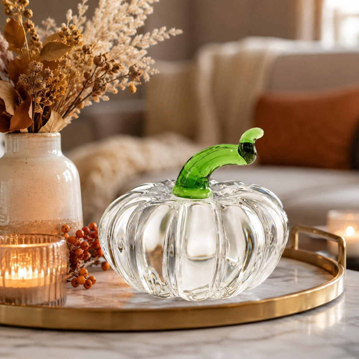 LOGOFUN Crystal Pumpkin Figurine Transparent Fall Table Craft Decor