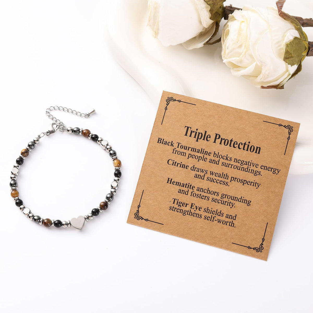 Jardme Natural Healing Crystal Bracelet for Women- Triple Protection