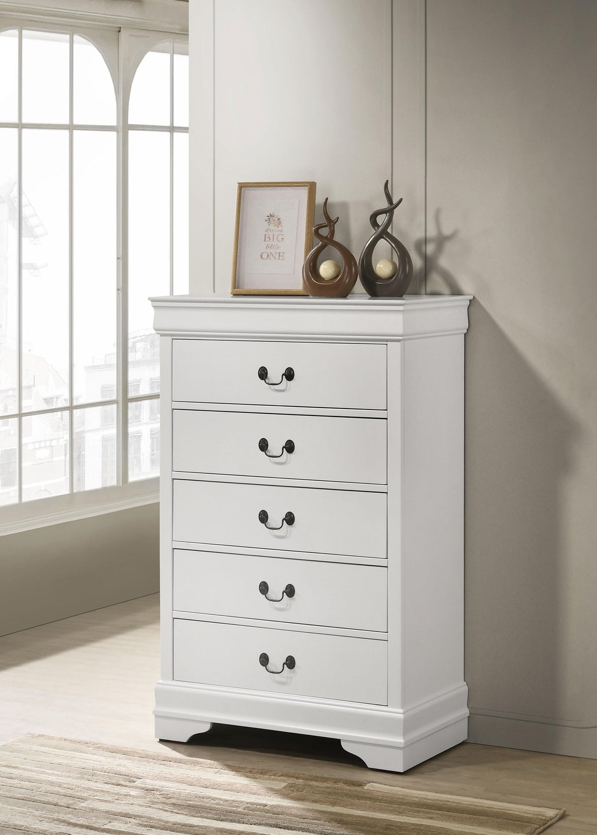 Coaster Home Furnishings - Louis Philippe - Wood - 5-Drawer Chest with Bail Handles, Molded Trim and Bracket Feet - Traditional - Bedroom - White - 202445