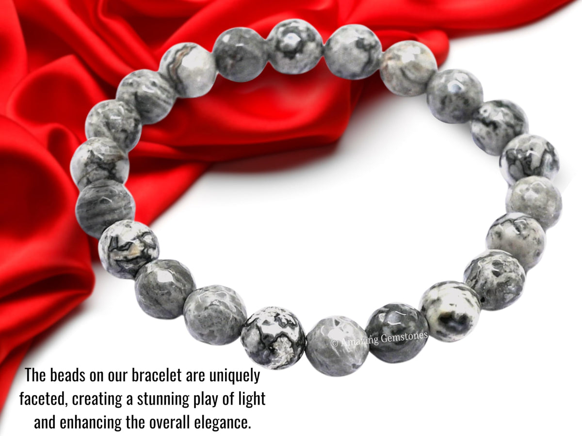 Amazing Gemstone Map Stone Bracelet for Women - Chakra Mens Bracelet Protection Crystals&Healing Stones - Blessing Bracelet Spiritual Meditation Gift (Faceted Beaded Bracelet)