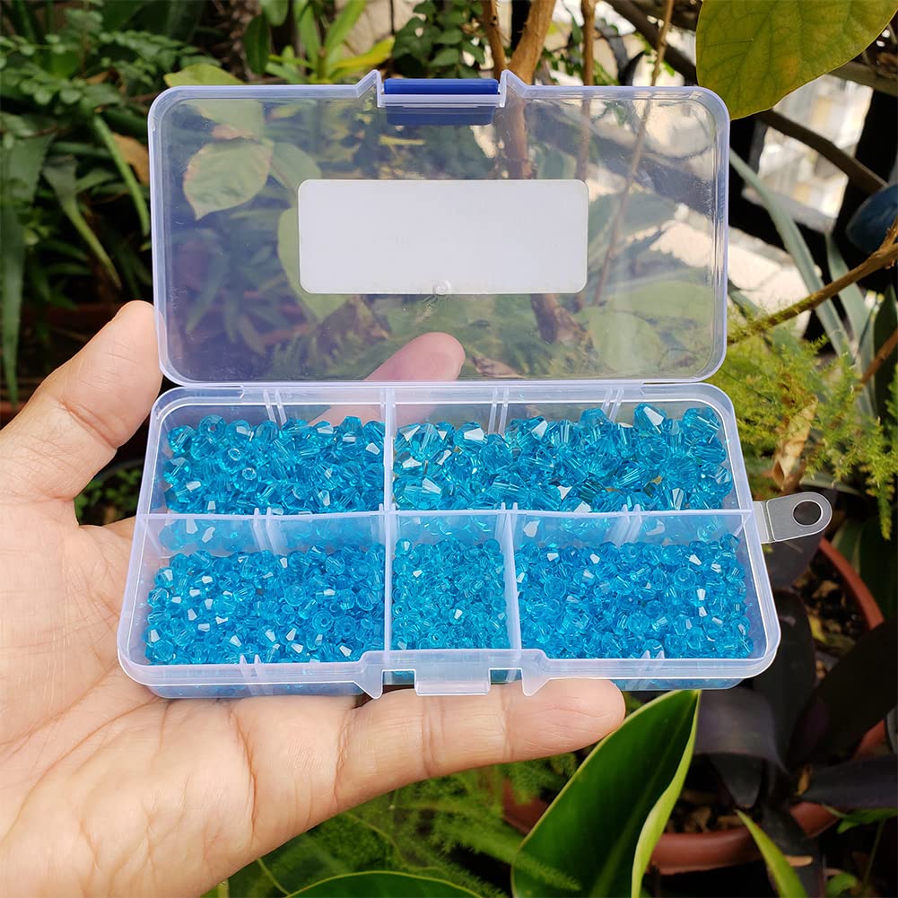 Chengmu Aquamarine Bicone Glass Beads for Jewelry Making, Faceted Crytal Spacer Beads for Bracelet Necklace Earring (3mm 4mm 6mm 8mm Mixed Sizes, 1040pcs)