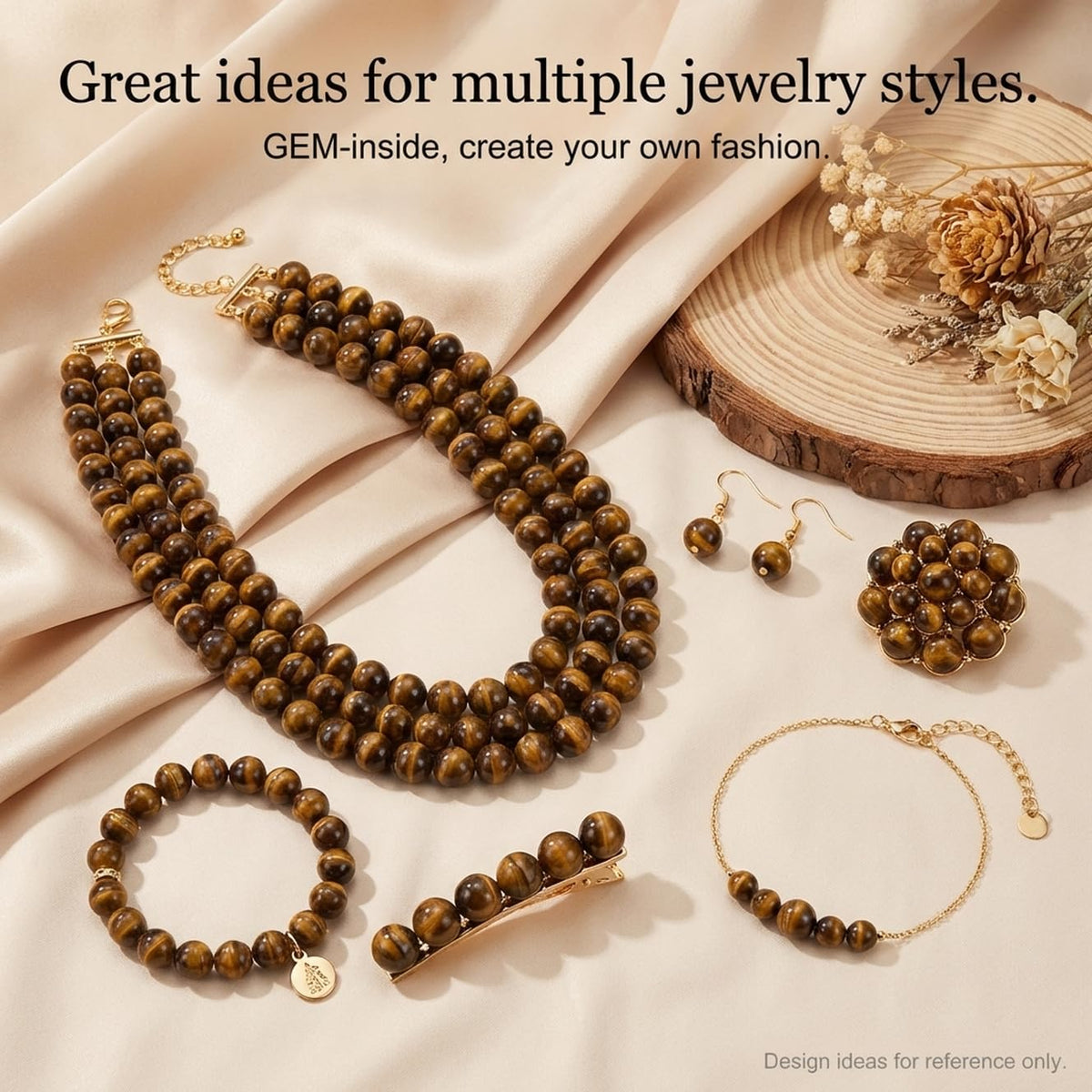 GEM-Inside Natural 8mm Tiger Eye Gemstone Loose Beads Round Crystal Energy Stone Power for Jewelry Making 15''