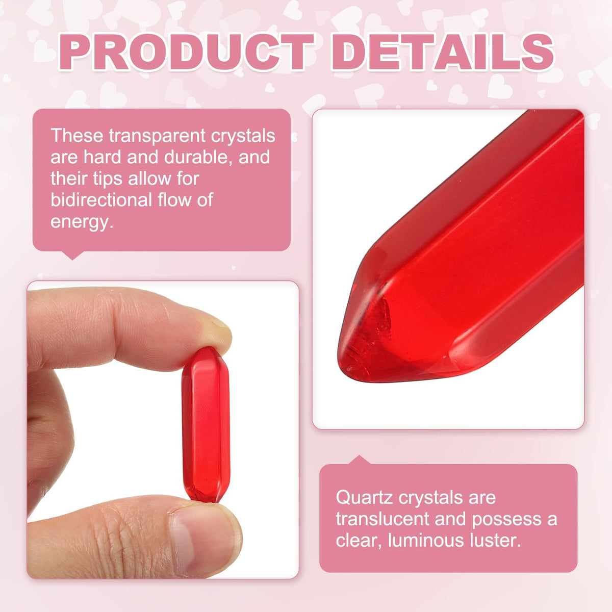 MECCANIXITY 10 Pack Red Quartz Crystals, Polished Crystals Bulk Hexagonal Shaped Meditation Gemstone for Jewelry Making Energy Balance Accessories Gifts