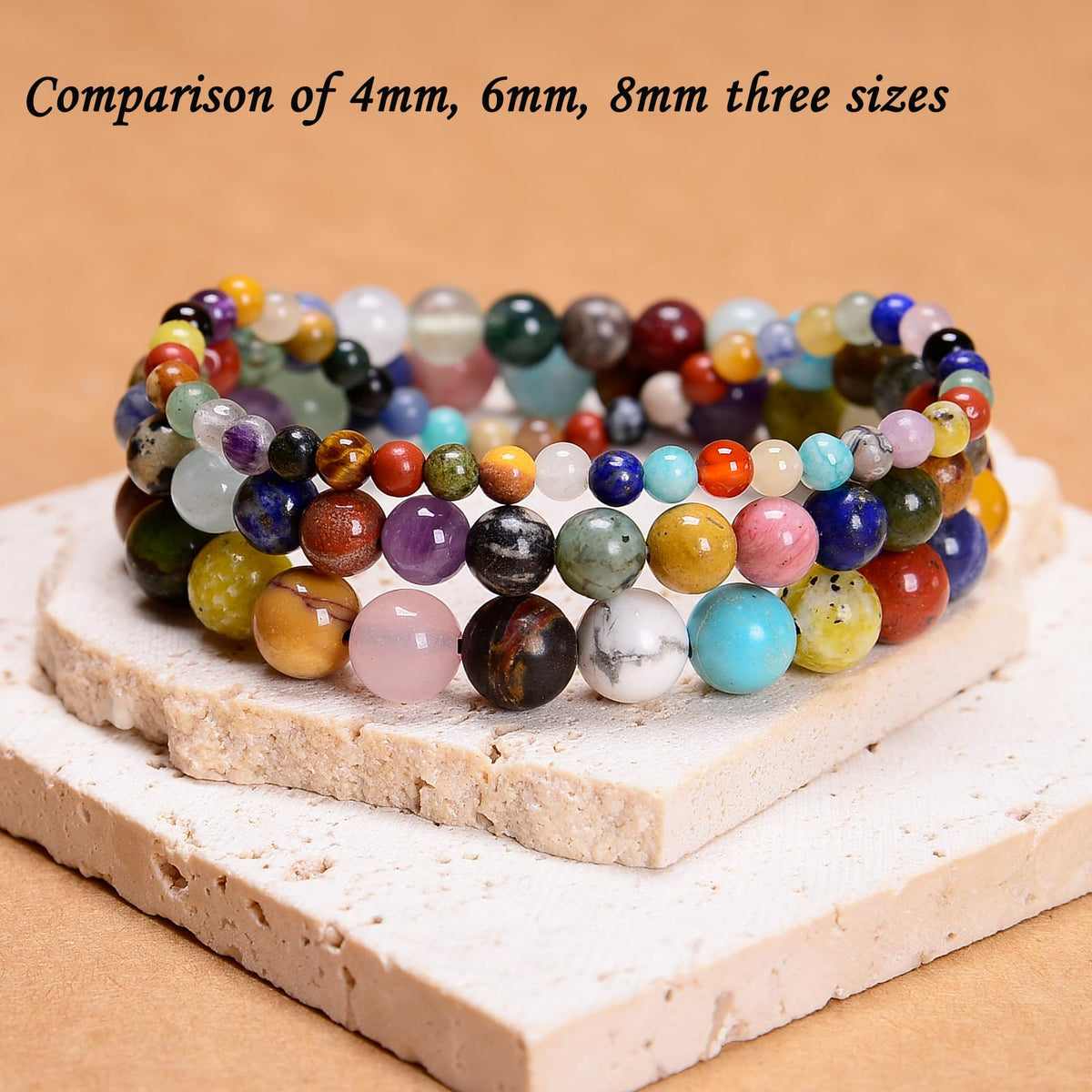 CHCCOYE 4mm Natural Healing Gemstone Bracelet Handmade Yoga Stretch Elastic Bracelet Stress Relief Crystal Jewelry for Men and Women (4mm,Colorful)
