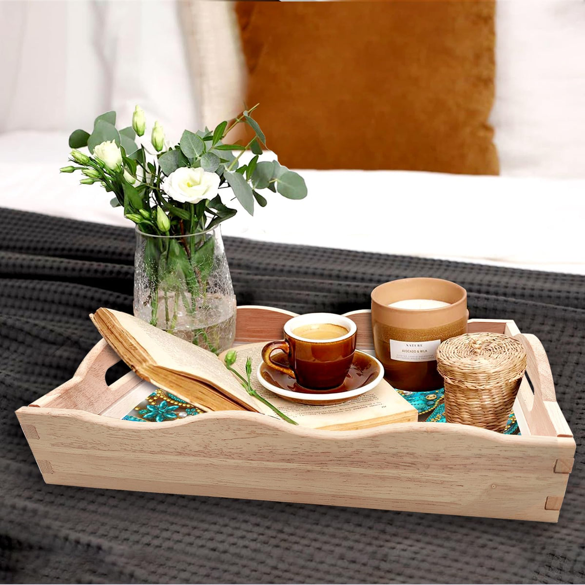 ARTopet DIY Diamond Art Painting Creative Design Handmade Wooden Serving Tray Dinner Plate Partial Diamond Art Breakfast Tray for Coffee Living Room Home Organizer - Green Butterfly
